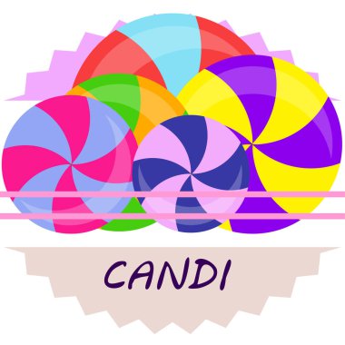 Renkli lolipoplar pastel arka planda düz stil tasarımda. Vektör arkaplan şirin şeker.