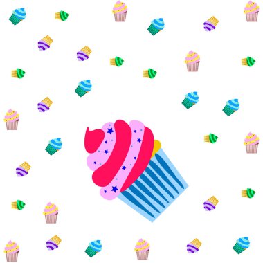 Capcake kremalı, çilekli tatlı. Kafelerin ve restoranların menüleri için renkli unsurlar. İyi tatiller..