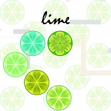 Yeşil yarısı ve dilimlenmiş limon. Vektör illüstrasyonu, arkaplan.