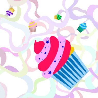 Capcake kremalı, çilekli tatlı. Kafelerin ve restoranların menüleri için renkli unsurlar. İyi tatiller..