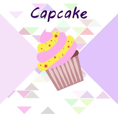 Capcake kremalı, çilekli tatlı. Kafelerin ve restoranların menüleri için renkli unsurlar. İyi tatiller..
