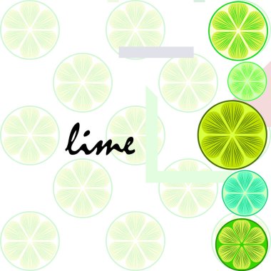 Yeşil yarısı ve dilimlenmiş limon. Vektör illüstrasyonu, arkaplan.