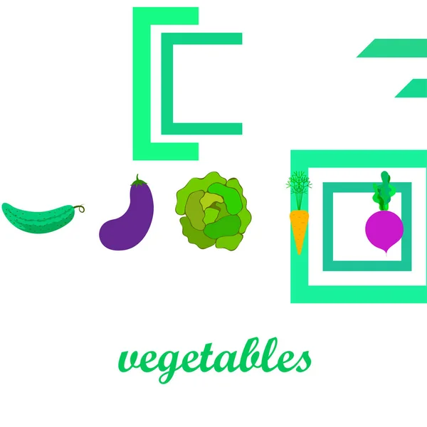 Kohl, Rüben, Karotten, Auberginen, Gurken, frisches Gemüse. Plakat mit Bio-Lebensmitteln. Bauernmarktgestaltung. Vektorhintergrund. — Stockvektor