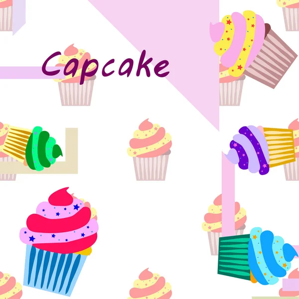 Capcake hornear crema de bayas dulzura postre. Elementos coloridos para la colección de menús de cafés y restaurantes. Felices vacaciones. . — Vector de stock