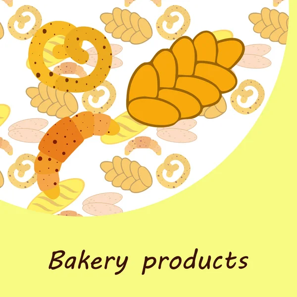 Banner für Backwaren, Vektorillustration. Weizenbrot, Brezel, Ciabatta, Croissant, französisches Baguette — Stockvektor