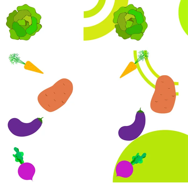 Col, remolacha, zanahorias, berenjenas, patatas, verduras frescas. Cartel de alimentos orgánicos. Diseño del mercado de agricultores. Fondo vectorial . — Vector de stock