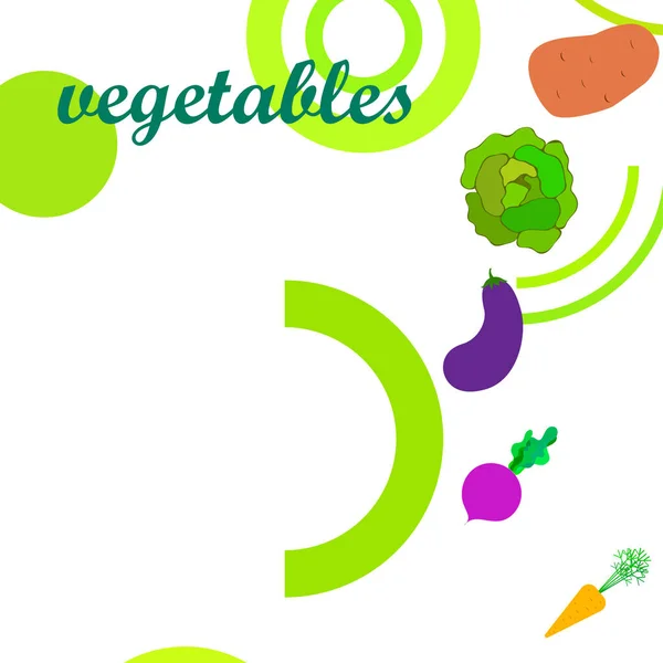 Col, remolacha, zanahorias, berenjenas, patatas, verduras frescas. Cartel de alimentos orgánicos. Diseño del mercado de agricultores. Fondo vectorial . — Archivo Imágenes Vectoriales