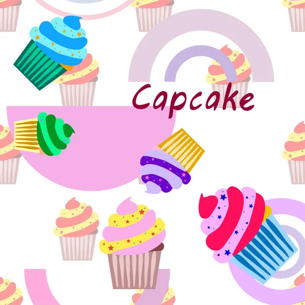 Capcake hornear crema de bayas dulzura postre. Elementos coloridos para la colección de menús de cafés y restaurantes. Felices vacaciones. . — Vector de stock