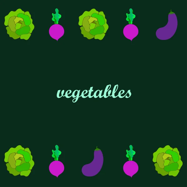 Kool, aubergine, bieten, verse groenten. Biologisch voedsel poster. Landbouwmarktordening. Vectorachtergrond. — Stockvector