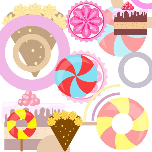 Home bakery vector illustration of birthday cake, capcake and sweets . Design idea for poster, cards and advertisment. — Stock Vector