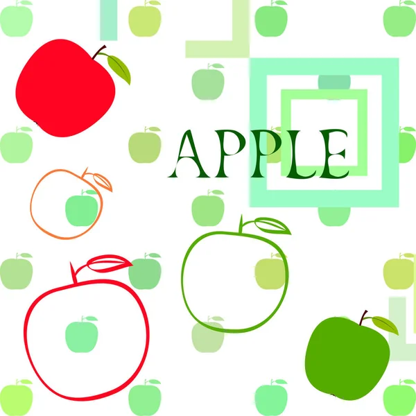 Ilustración vectorial del marco Apple. Diseño de tarjeta vectorial con manzana y hoja . — Archivo Imágenes Vectoriales