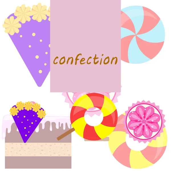 Inicio panadería vector ilustración de pastel de cumpleaños, capcake y dulces. Idea de diseño para póster, tarjetas y publicidad . — Archivo Imágenes Vectoriales