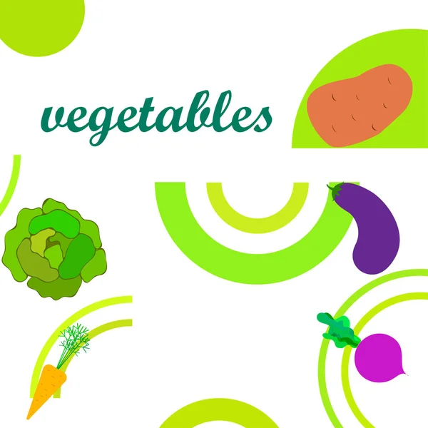 Col, remolacha, zanahorias, berenjenas, patatas, verduras frescas. Cartel de alimentos orgánicos. Diseño del mercado de agricultores. Fondo vectorial . — Vector de stock