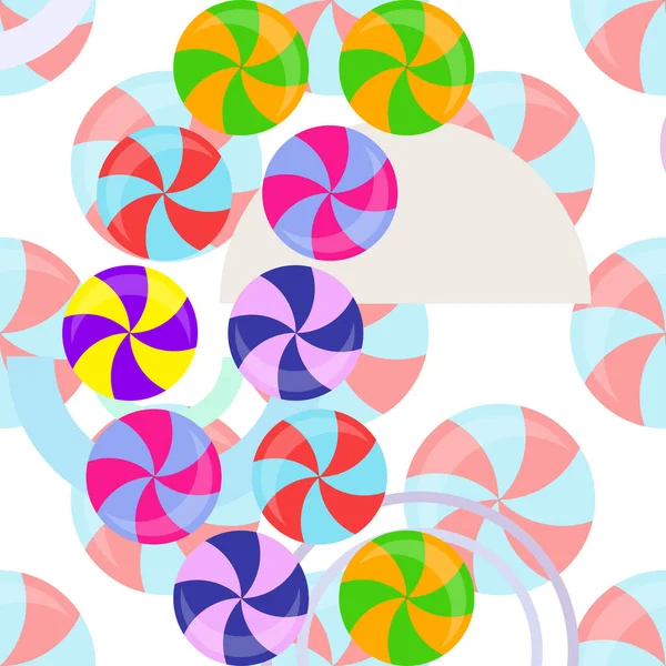 Sucettes colorées sur fond pastel dans un style plat. Fond vectoriel bonbons mignons — Image vectorielle