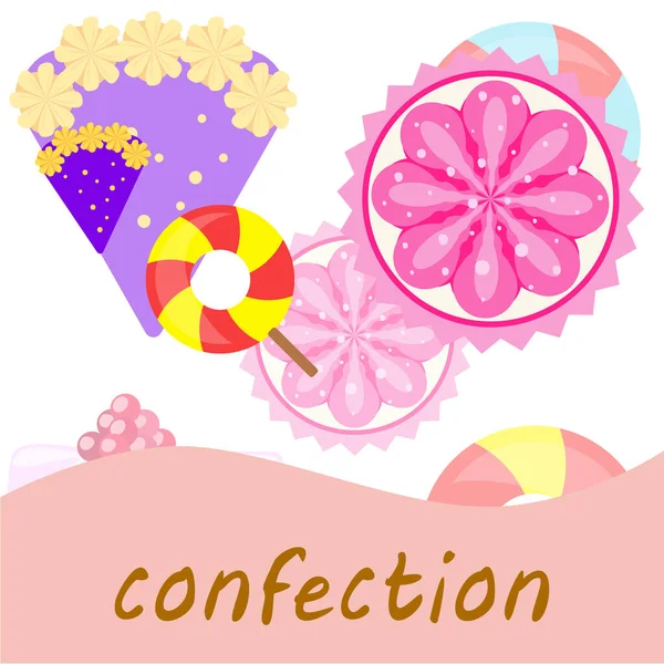 Inicio panadería vector ilustración de pastel de cumpleaños, capcake y dulces. Idea de diseño para póster, tarjetas y publicidad . — Archivo Imágenes Vectoriales