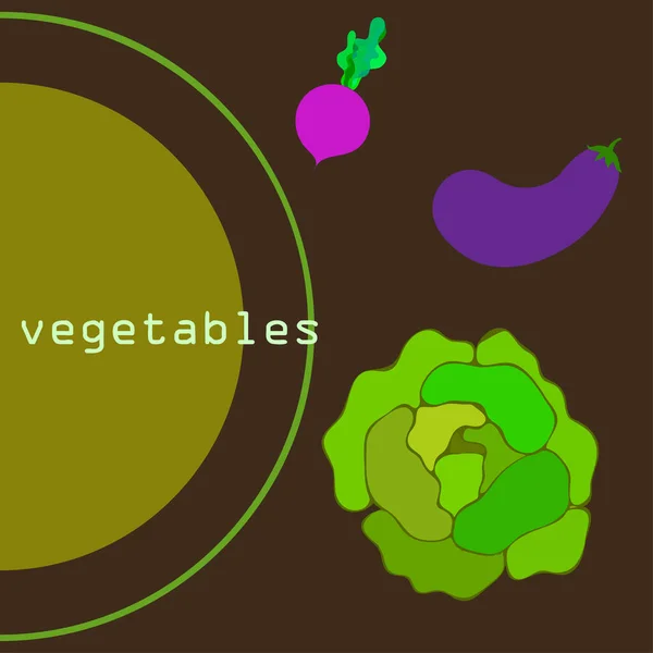 Repolho, berinjela, beterraba, legumes frescos. Cartaz de comida orgânica. Design de mercado de agricultores. Fundo vetorial . —  Vetores de Stock