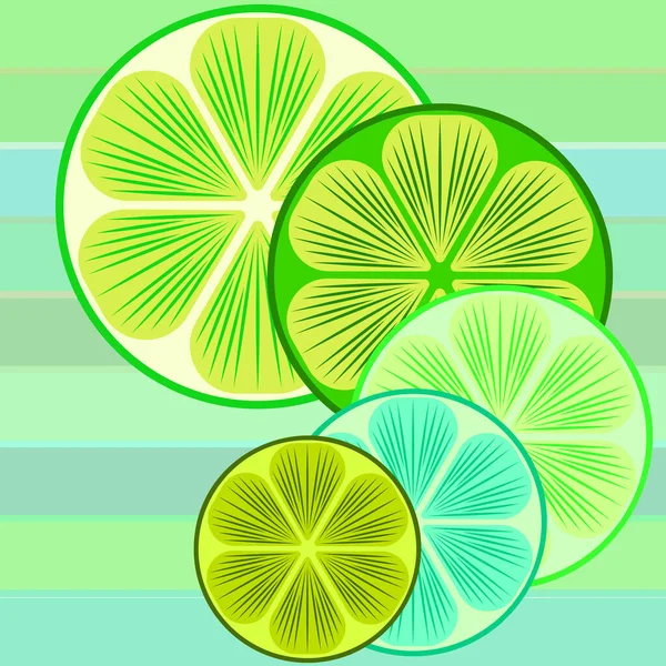 Metade verde e limão fatiado. Ilustração vetorial, fundo. — Vetor de Stock