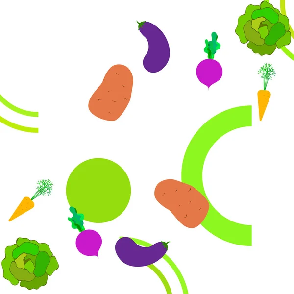 卷心菜，甜菜，胡萝卜，茄子，土豆，新鲜蔬菜。 有机食品海报。 农贸市场设计。 矢量背景. — 图库矢量图片