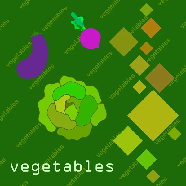 Col, berenjena, remolacha, verduras frescas. Cartel de alimentos orgánicos. Diseño del mercado de agricultores. Fondo vectorial . — Vector de stock