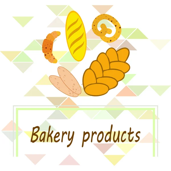 Банер хлібобулочних виробів, векторна ілюстрація. Пшеничний хліб, крендель, чіабата, круасан, французький багет — стоковий вектор