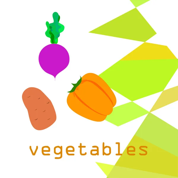 Färska grönsaker. Peppar, betor, potatis. Affisch för ekologisk mat. Utformning av jordbruksmarknaden. Vektor. — Stock vektor