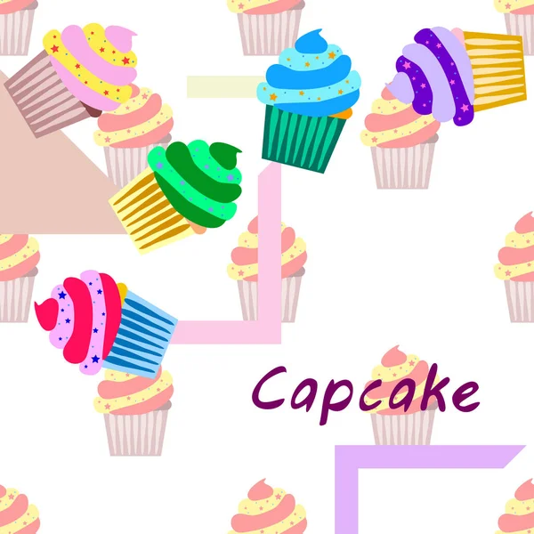 Capcake hornear crema de bayas dulzura postre. Elementos coloridos para la colección de menús de cafés y restaurantes. Felices vacaciones. . — Vector de stock