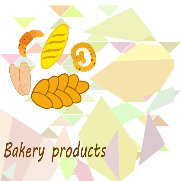 Πανό προϊόντων αρτοποιίας, διανυσματική απεικόνιση. Ψωμί σιταριού, πρέτζελ, τσιαμπάτα, κρουασάν, γαλλική μπαγκέτα — Διανυσματικό Αρχείο