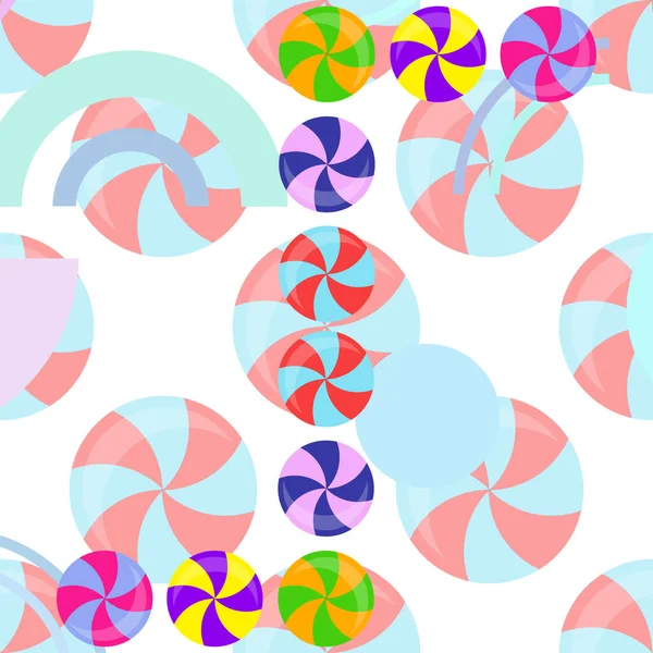 Pirulitos coloridos em fundo pastel em design de estilo plano. Vector fundo bonito doce — Vetor de Stock