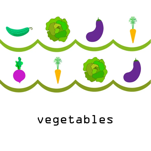 Káposzta, cékla, répa, padlizsán, uborka, friss zöldségek. Organikus étel poszter. Gazdapiaci tervezés. Vektorháttér. — Stock Vector