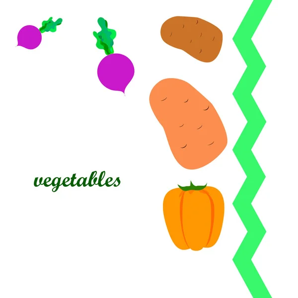 Legumes frescos. Pimentos, beterrabas, batatas. Cartaz de comida orgânica. Design de mercado de agricultores. Vetor . —  Vetores de Stock