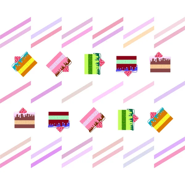 Gâteaux sucrés colorés tranches morceaux illustration vectorielle . — Image vectorielle