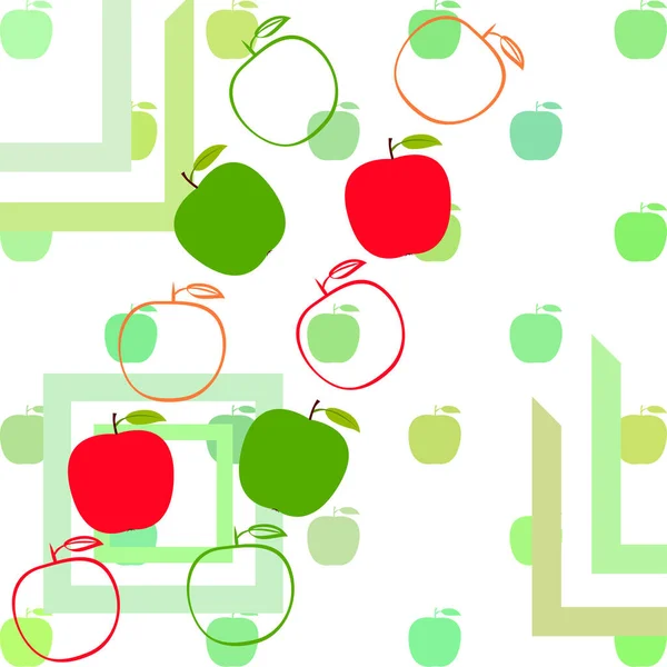 アップルフレームベクトルイラスト。リンゴと葉のベクトルカードデザイン. — ストックベクタ