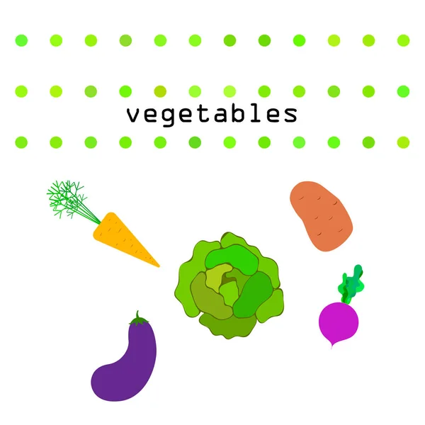 Col, remolacha, zanahorias, berenjenas, patatas, verduras frescas. Cartel de alimentos orgánicos. Diseño del mercado de agricultores. Fondo vectorial . — Vector de stock