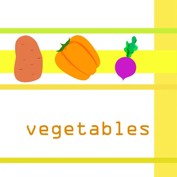 Sayuran segar. Pepper, bit, kentang. Poster makanan organik. Desain pasar petani. Vektor . - Stok Vektor