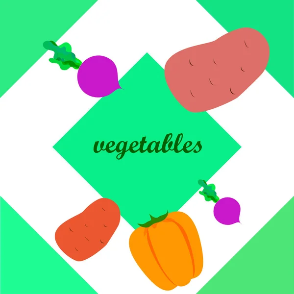 Fresh vegetables. Peppers, beets, potatoes. Organic food poster. Farmers market design. Vector. — ストックベクタ