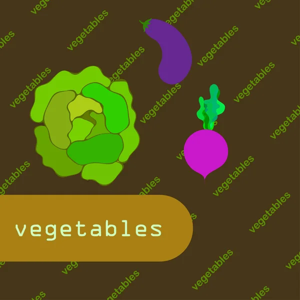 Col, berenjena, remolacha, verduras frescas. Cartel de alimentos orgánicos. Diseño del mercado de agricultores. Fondo vectorial . — Archivo Imágenes Vectoriales