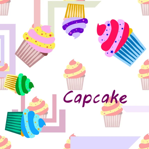 Capcake hornear crema de bayas dulzura postre. Elementos coloridos para la colección de menús de cafés y restaurantes. Felices vacaciones. . — Vector de stock