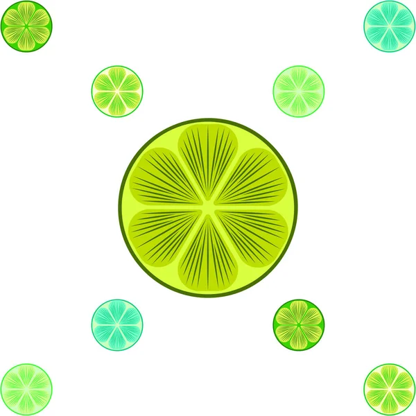 Mitad verde y rodaja de lima. Ilustración vectorial, fondo. — Vector de stock