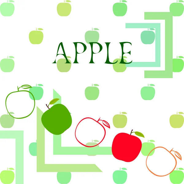 Ilustración vectorial del marco Apple. Diseño de tarjeta vectorial con manzana y hoja . — Archivo Imágenes Vectoriales