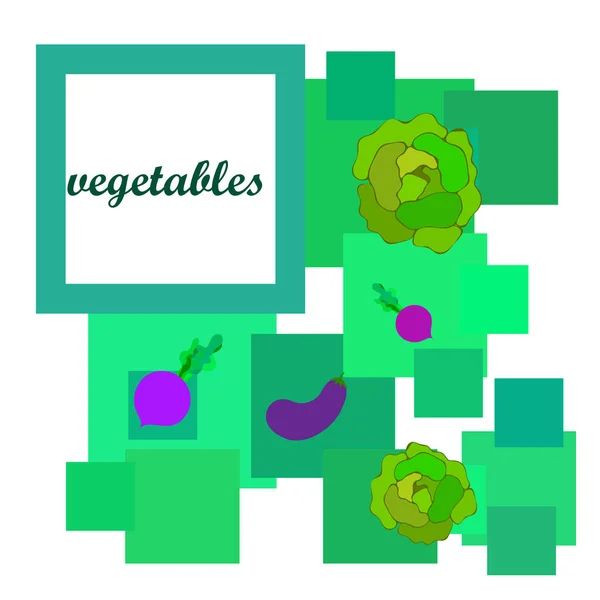 Repolho, berinjela, beterraba, legumes frescos. Cartaz de comida orgânica. Design de mercado de agricultores. Fundo vetorial . — Vetor de Stock
