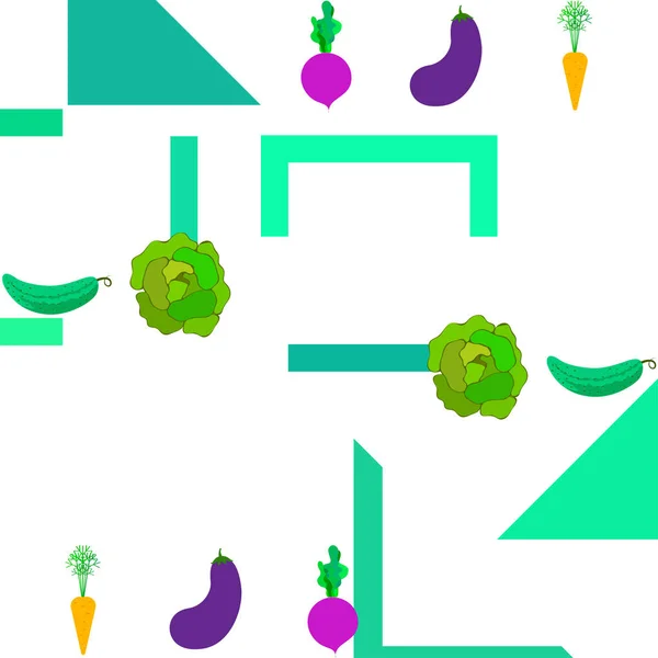 卷心菜,甜菜,胡萝卜,茄子,黄瓜,新鲜蔬菜. 有机食品海报。 农贸市场设计。 矢量背景. — 图库矢量图片