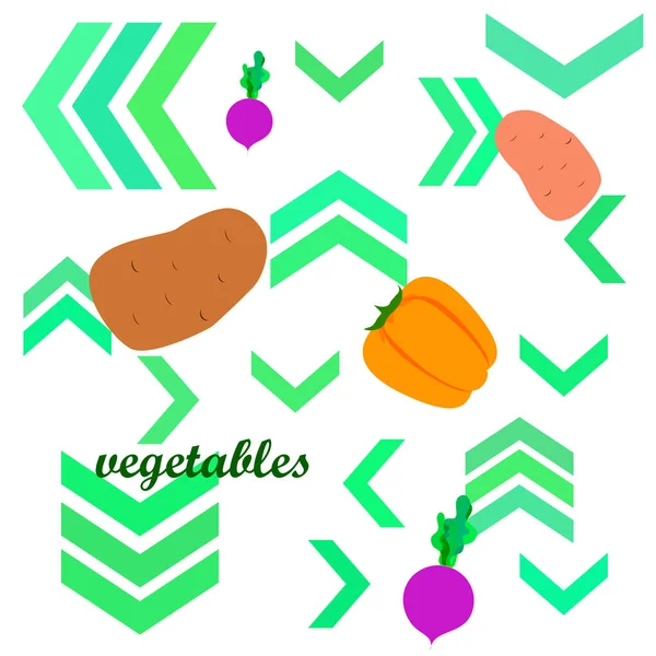 Verduras frescas. Pimientos, remolachas, patatas. Cartel de alimentos orgánicos. Diseño del mercado de agricultores. Vector . — Vector de stock