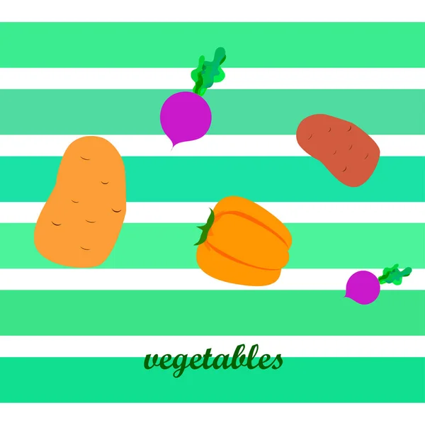 Verduras frescas. Pimientos, remolachas, patatas. Cartel de alimentos orgánicos. Diseño del mercado de agricultores. Vector . — Vector de stock