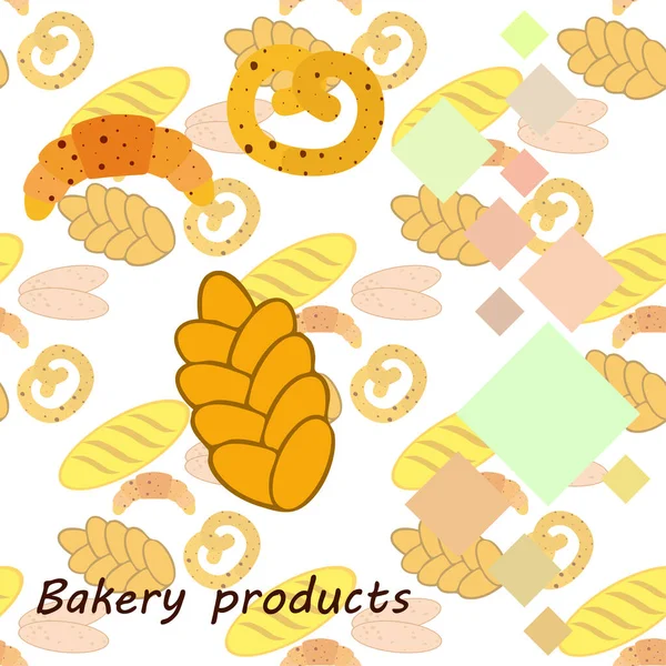 Bannière produits de boulangerie, illustration vectorielle. Pain de blé, bretzel, ciabatta, croissant, baguette française — Image vectorielle