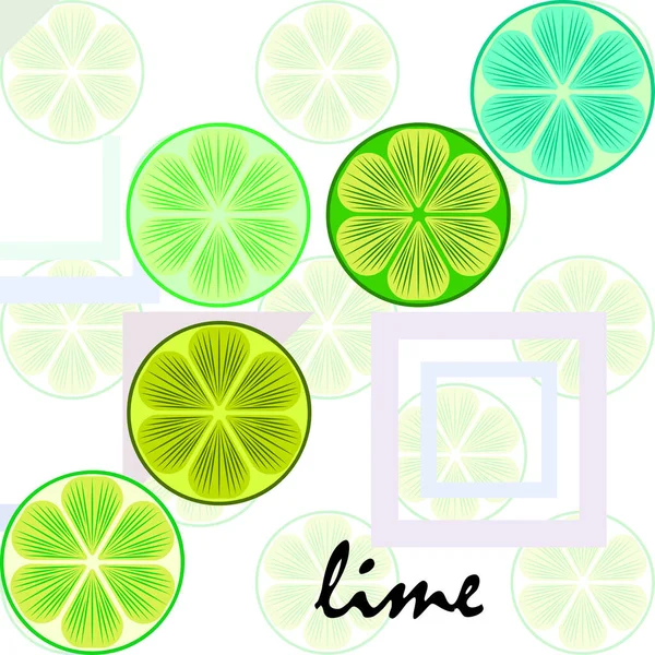 Mitad verde y rodaja de lima. Ilustración vectorial, fondo. — Vector de stock