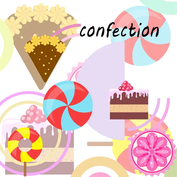Home bakkerij vector illustratie van verjaardagstaart, capcake en snoep. Ontwerp idee voor poster, kaarten en reclame. — Stockvector