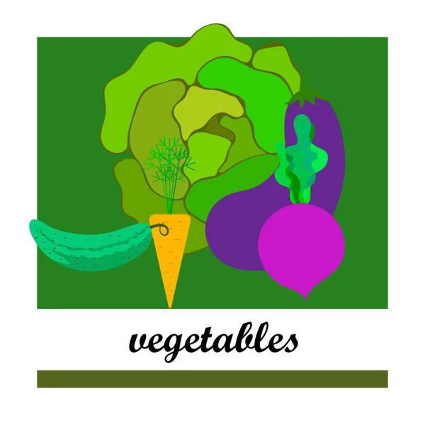 Капуста, буряк, морква, баклажани, огірок, свіжі овочі. Плакат з органічної їжі. Дизайн фермерського ринку. Векторний фон . — стоковий вектор