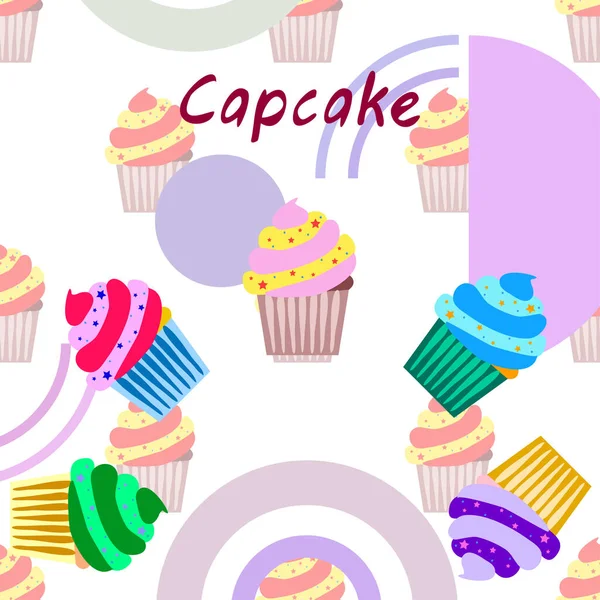 Capcake hornear crema de bayas dulzura postre. Elementos coloridos para la colección de menús de cafés y restaurantes. Felices vacaciones. — Vector de stock