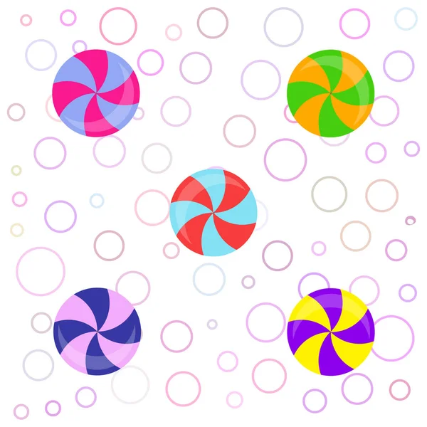 Kleurrijke lolly 's op pastelachtergrond in plat design. Vector achtergrond schattig snoep. — Stockvector