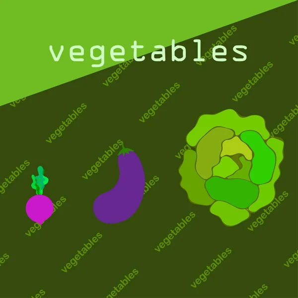 Col, berenjena, remolacha, verduras frescas. Cartel de alimentos orgánicos. Diseño del mercado de agricultores. Fondo vectorial . — Vector de stock